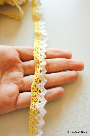 Yellow and White Embroidery Crochet (Cotton) Two yards Lace Trims Approx. 18mm Wide